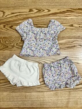 Girls Floral Puff Sleeve Top + Matching Shorts Set - 4T